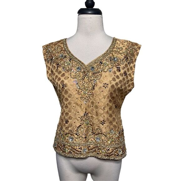 Bollywood Sleeveless Rhinestone Embellished Saree Blouse Indian Pakistani Top - Picture 1 of 5